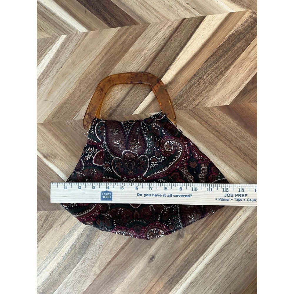 Vintage Handmade Paisley Print Bag With Resin Handles Cloth Handbag Purse - Picture 5 of 5